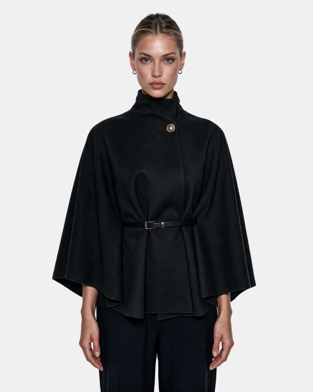 Cape Jacket With Belt Black