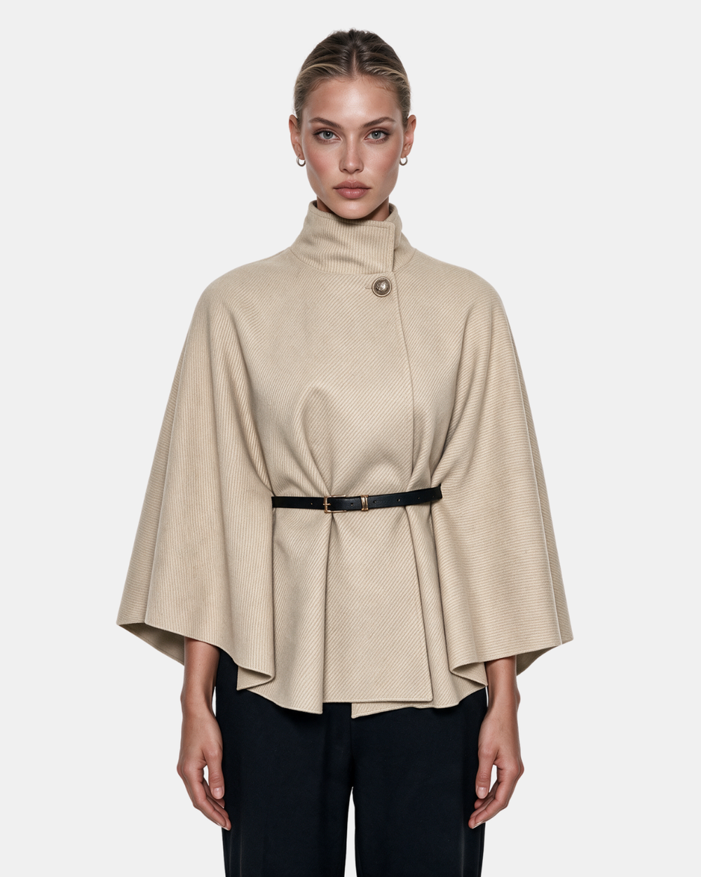 Cape Jacket With Belt Beige