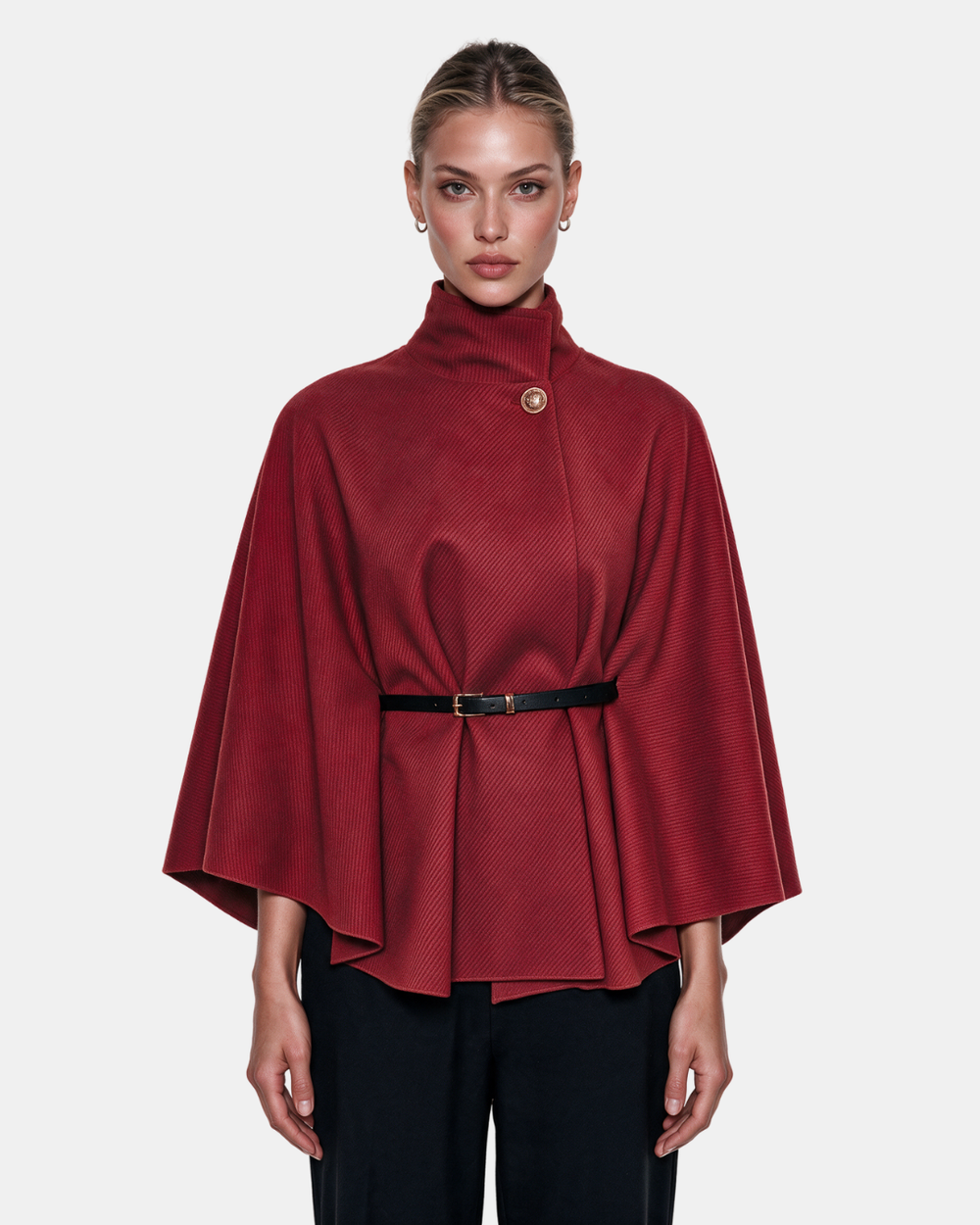 Cape Jacket With Belt Red