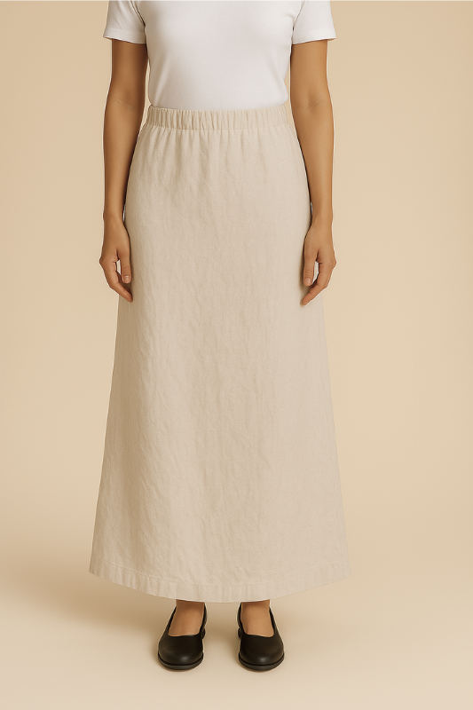 Linen Blend A-Line Maxi Skirt - Beige