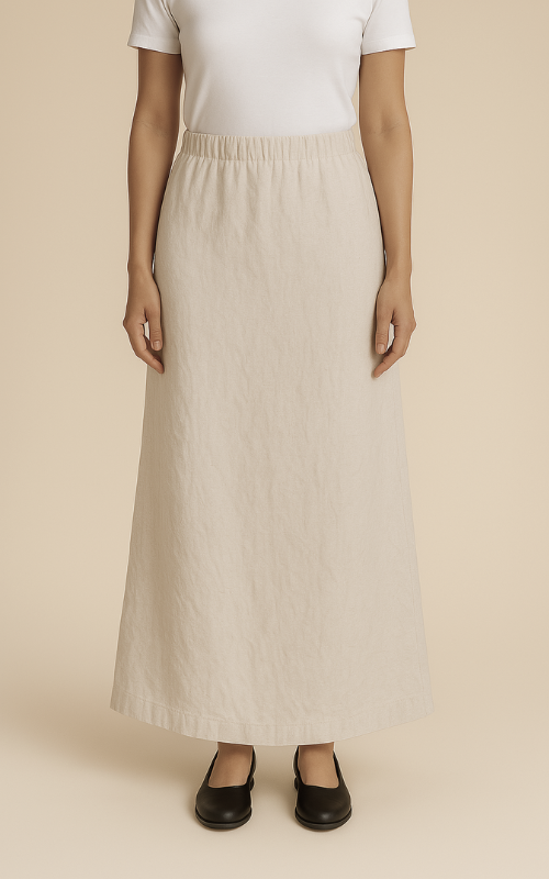 Linen Blend A-Line Maxi Skirt - Beige