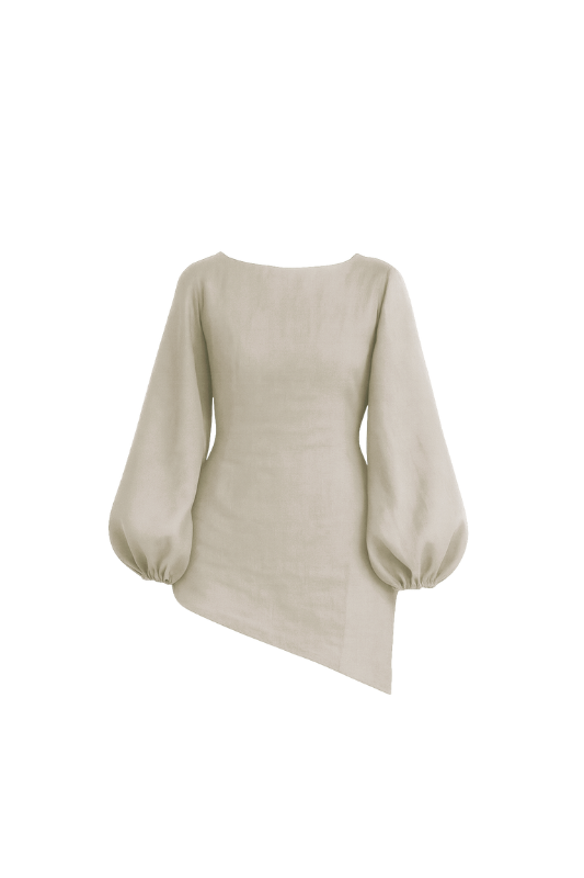 Linen Blend Balloon Sleeve Top - Beige