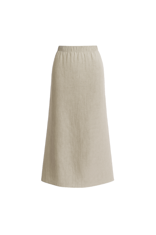 Linen Blend A-Line Maxi Skirt - Beige