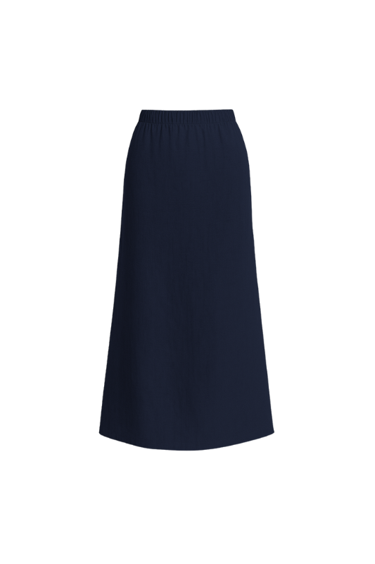 Linen Blend A-Line Maxi Skirt - Navy