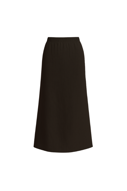 Linen Blend A-Line Maxi Skirt - Chocolate