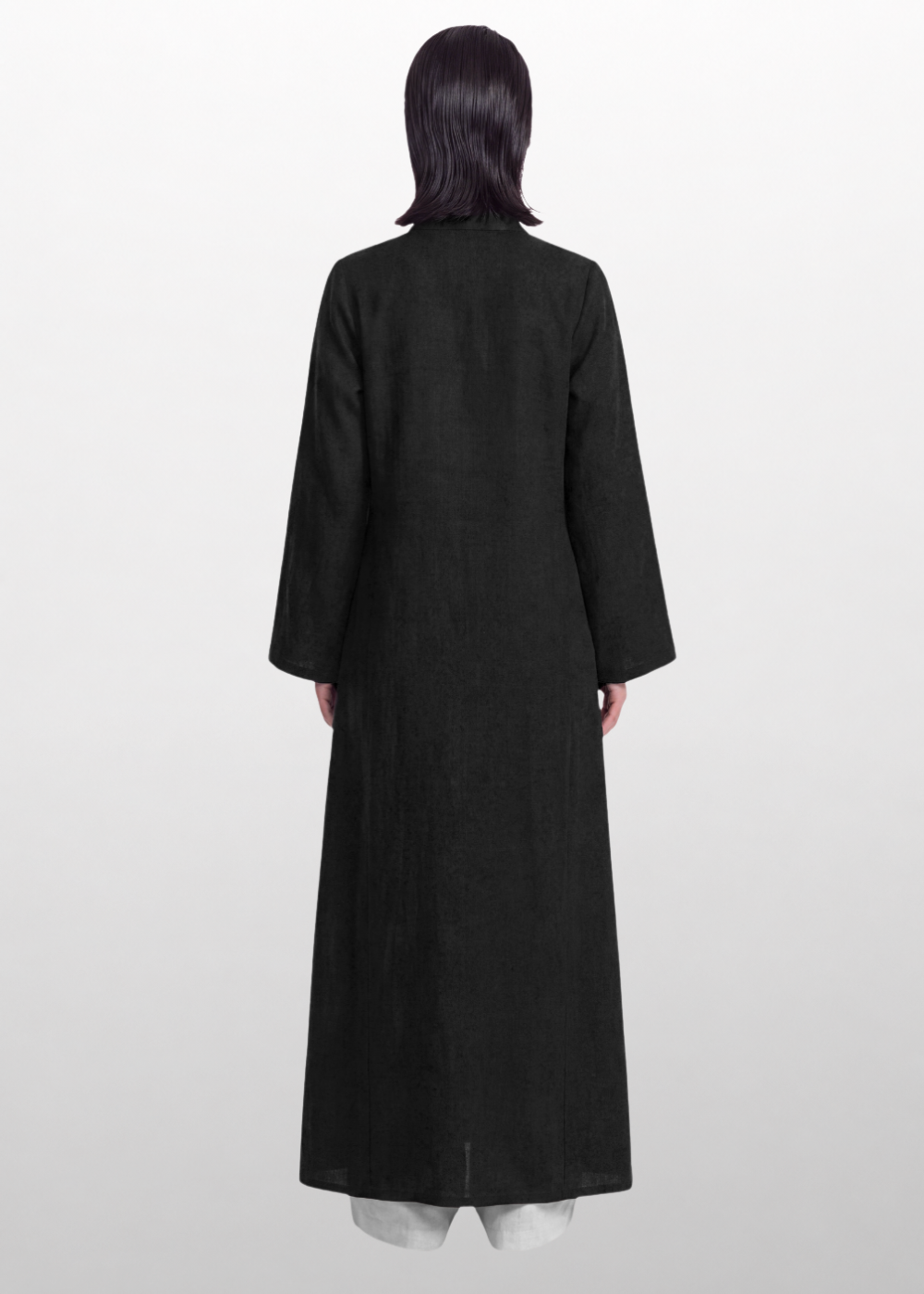 Side Slit Linen Dress - Black