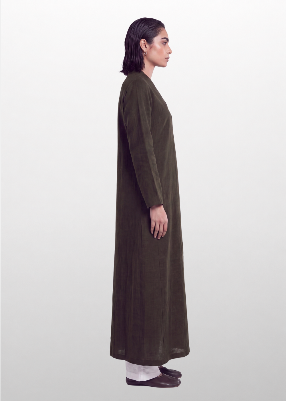 Side Slit Linen Dress -  Chocolate