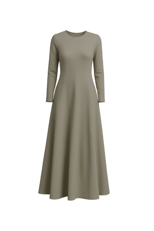 Flared Long Sleeve Maxi Dress - Taupe