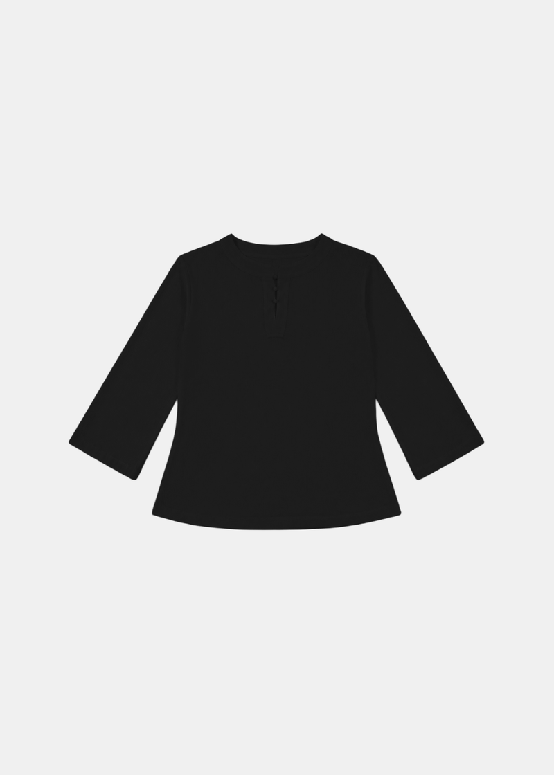 Cotton Linen Button Blouse - Black