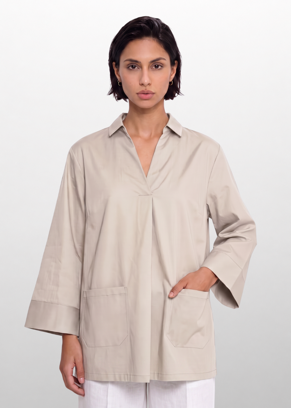 Collared Relaxed Blouse Beige