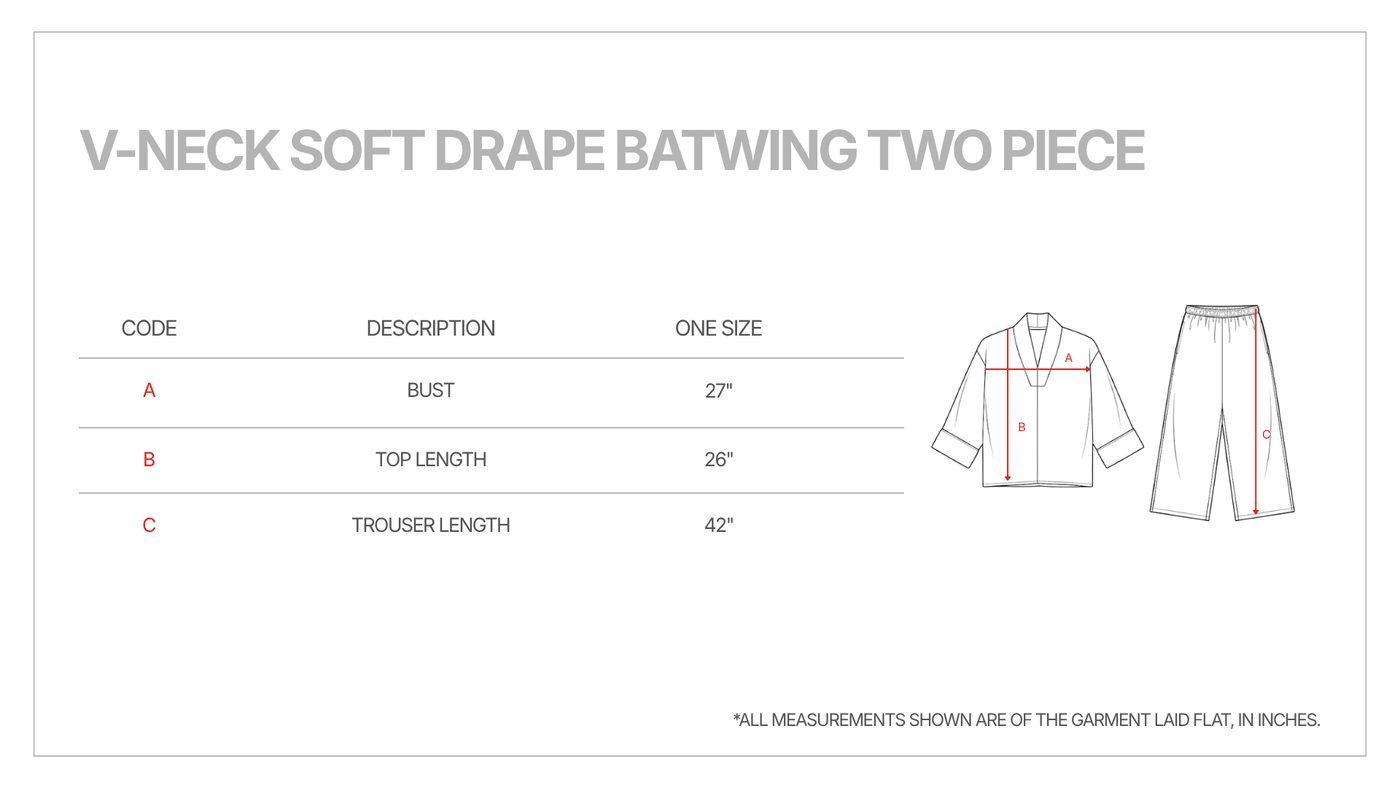 V-Neck Soft Drape Batwing Two Piece size guide