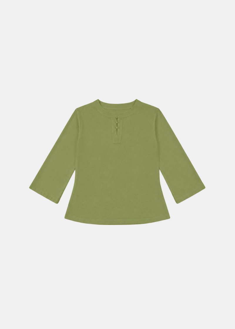 Cotton Linen Button Blouse - Olive