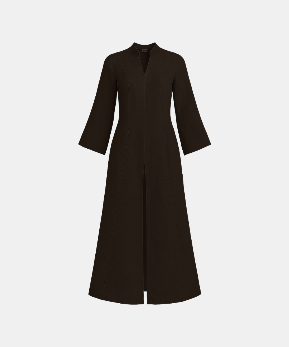 Linen Slit Dress - Chocolate