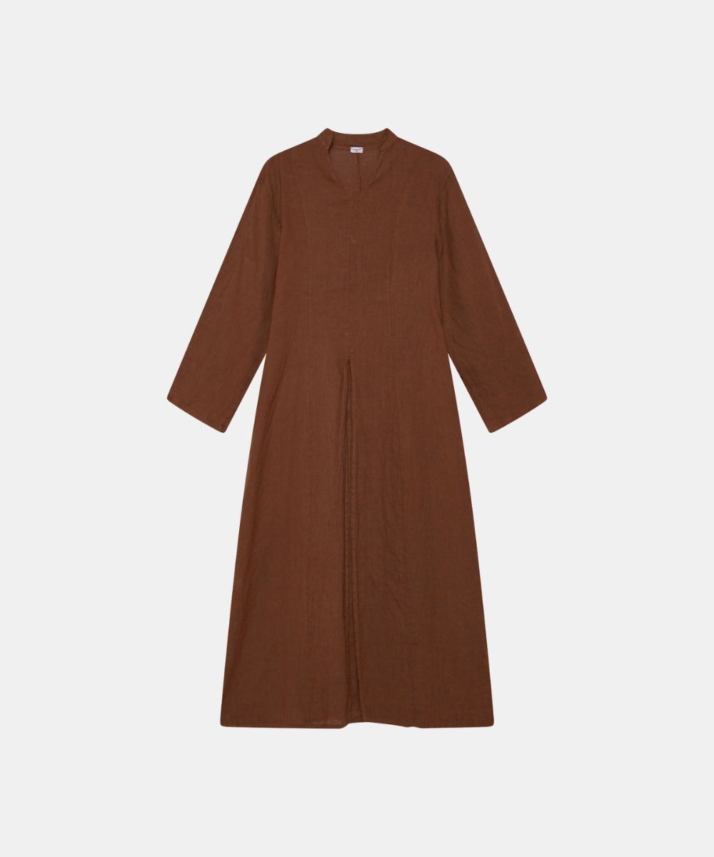 Linen Slit Dress- Burnt Orange