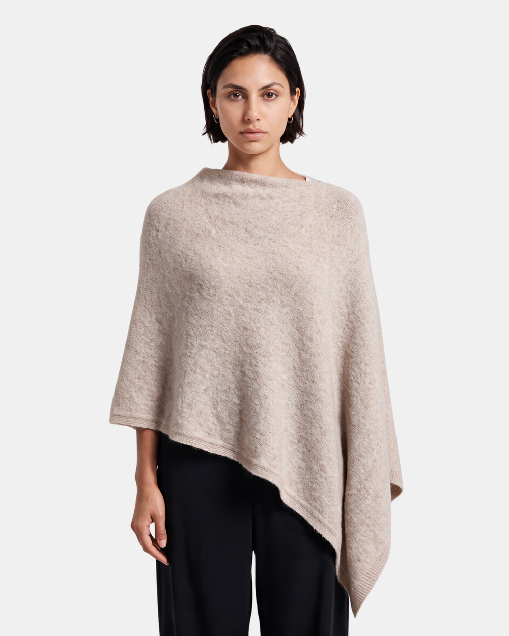Asymmetrical Knitted Cape Poncho Taupe