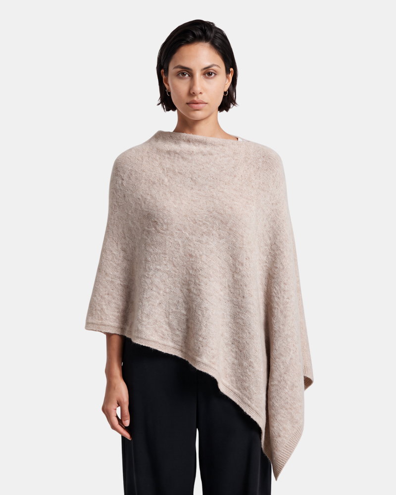 Asymmetrical Knitted Cape Poncho Taupe