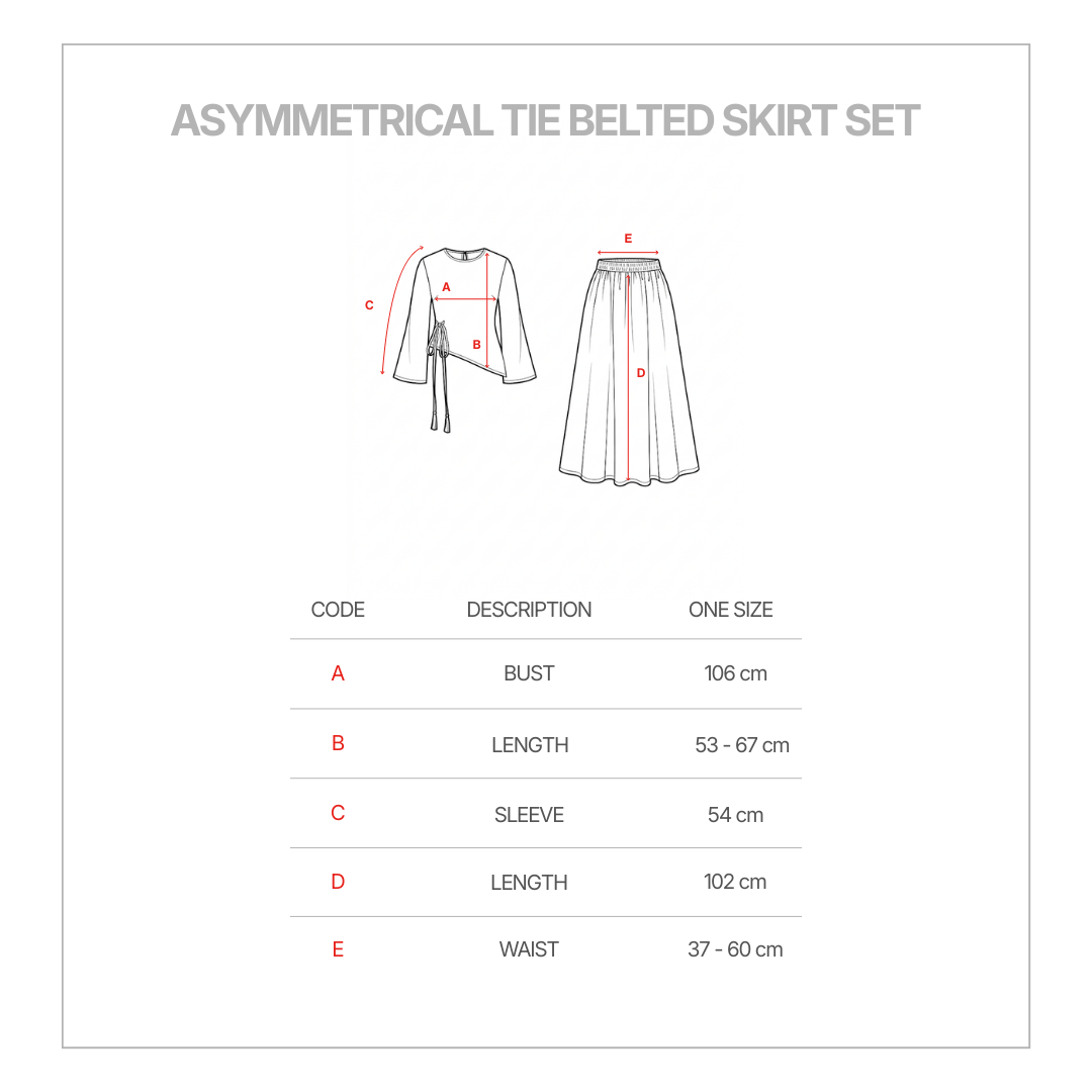 Asymmetrical Tie Belted Skirt Set size guide