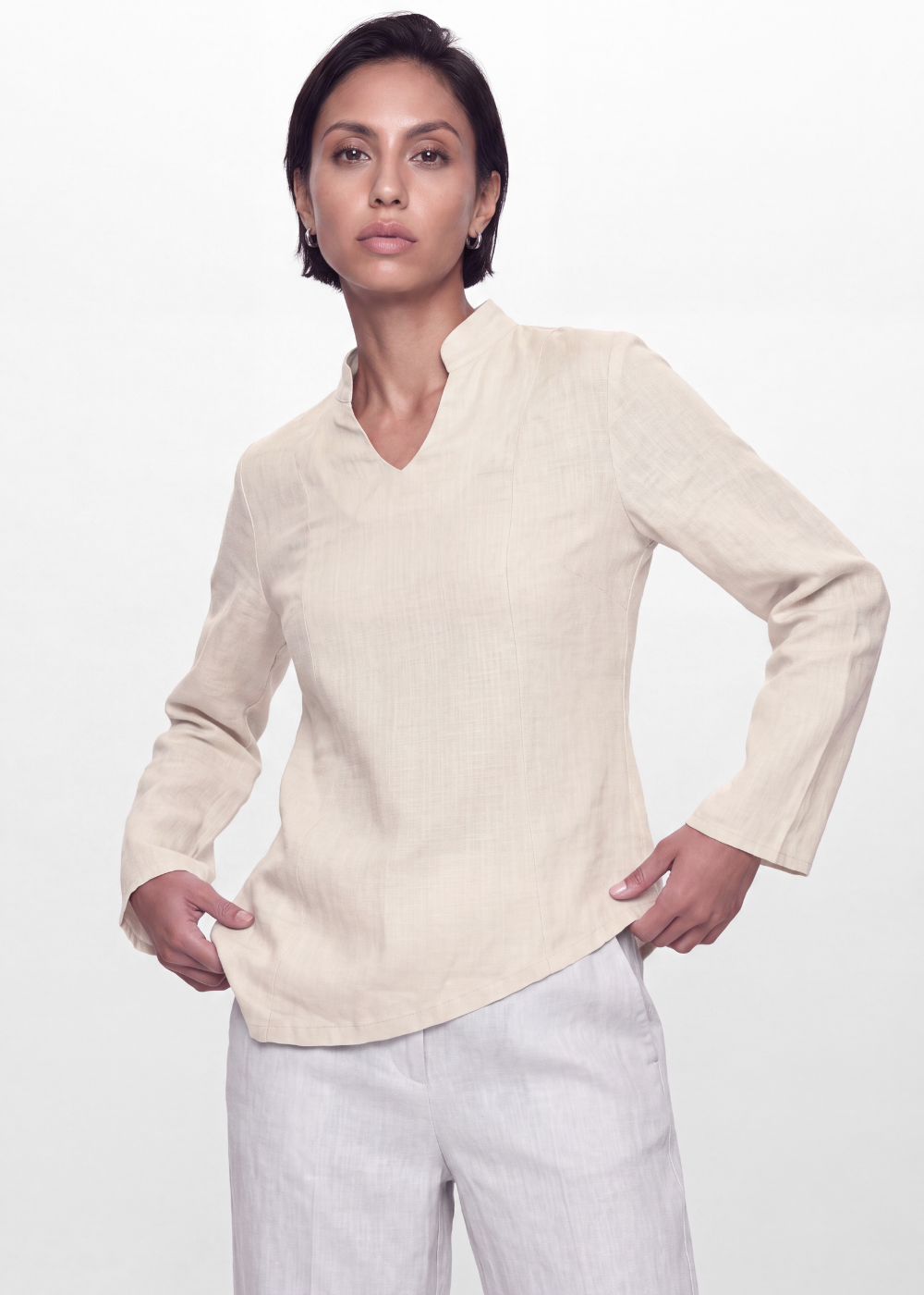 Asymmetric Linen Blouse - Beige
