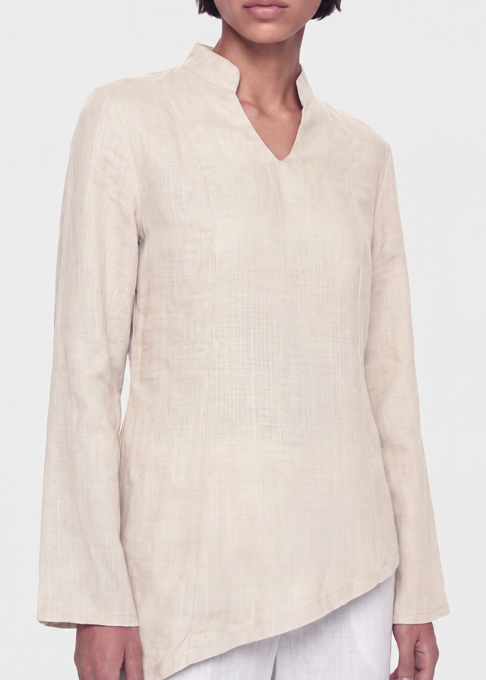 Asymmetric Linen Blouse - Beige