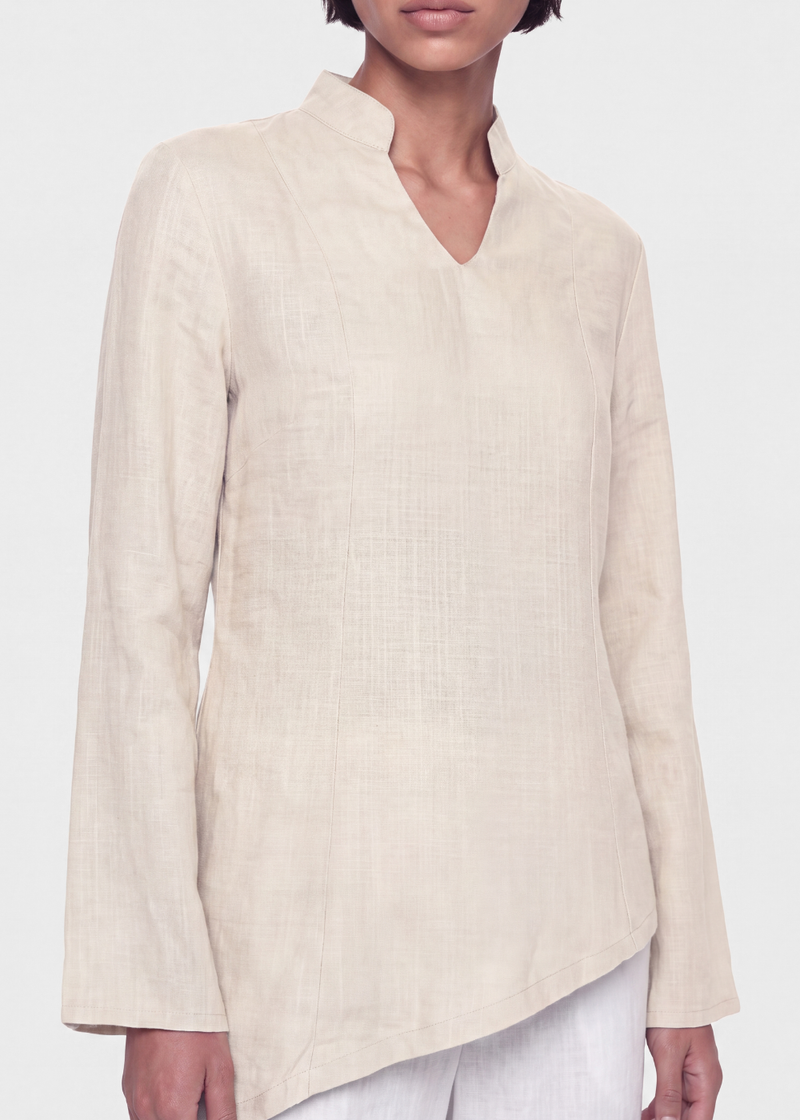 Asymmetric Linen Blouse - Beige