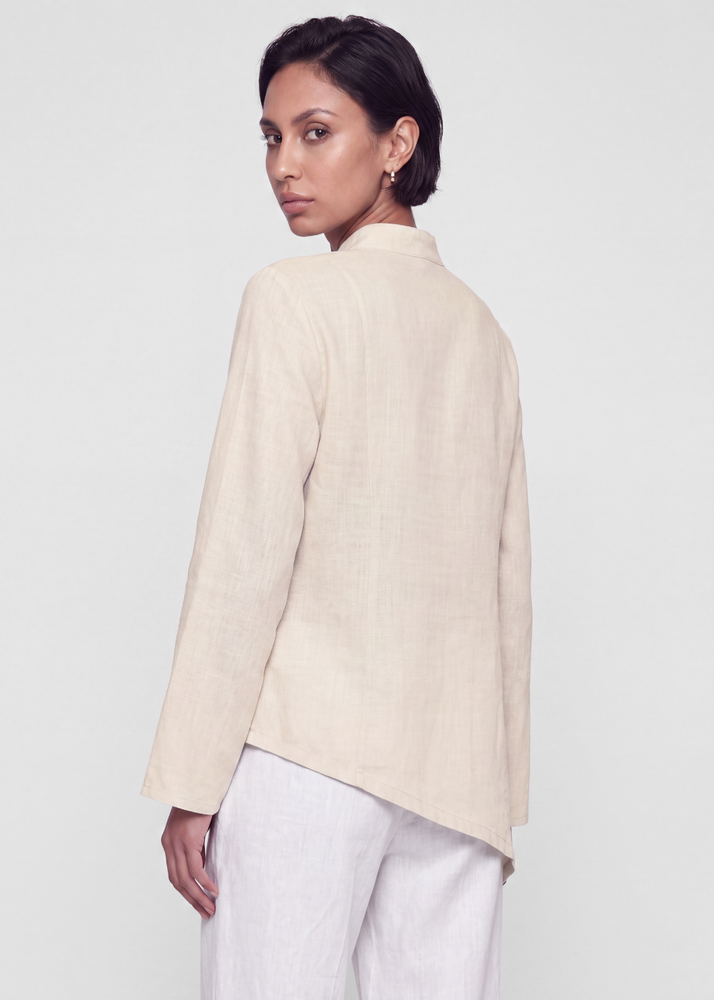 Asymmetric Linen Blouse - Beige