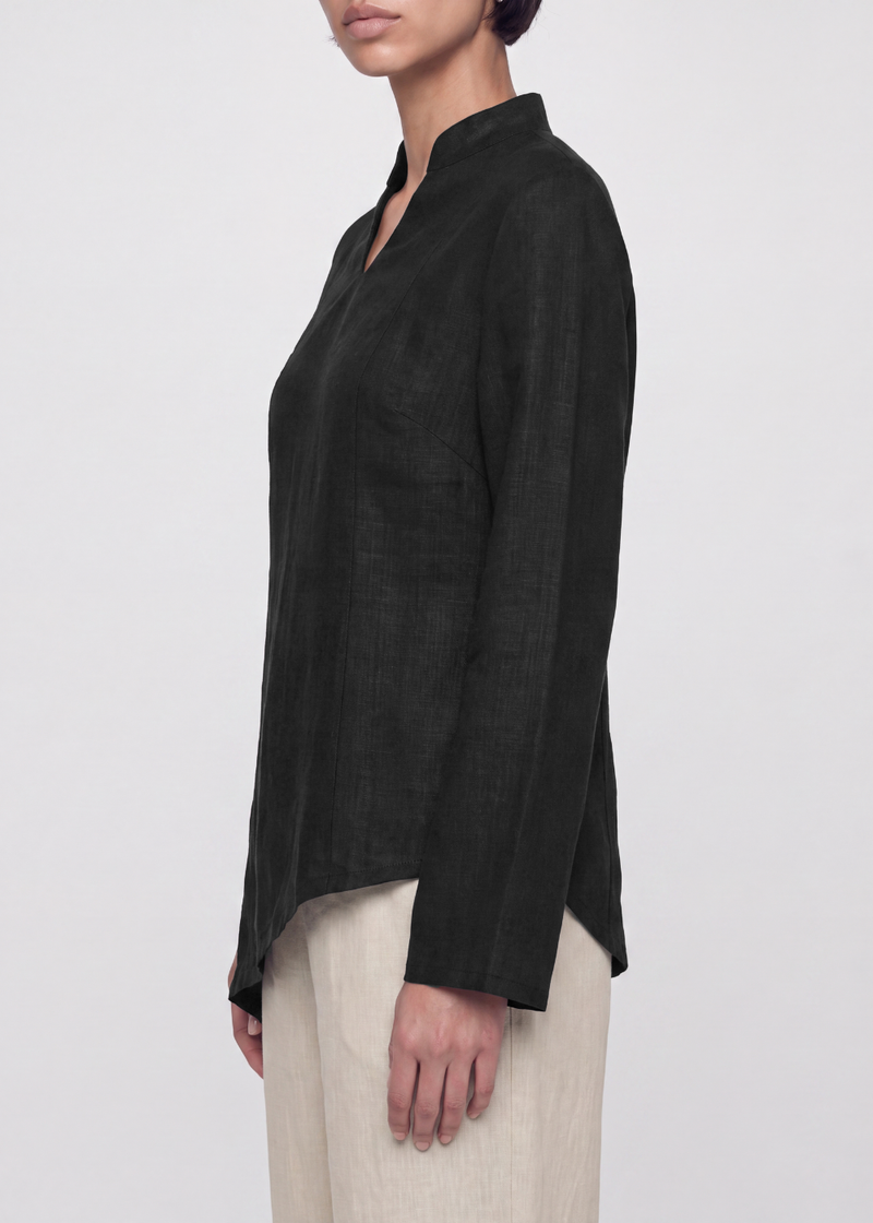 Asymmetric Linen Blouse - Black