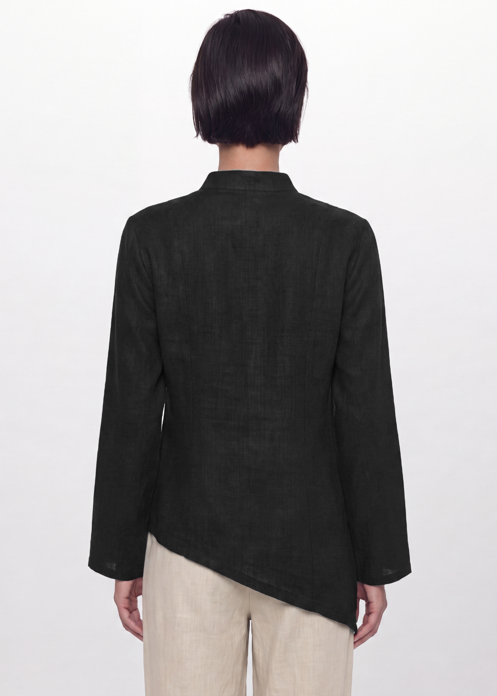 Asymmetric Linen Blouse - Black