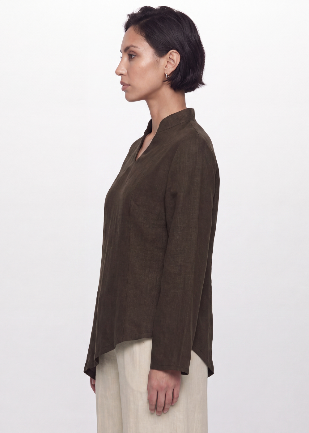 Asymmetric Linen Blouse - Chocolate