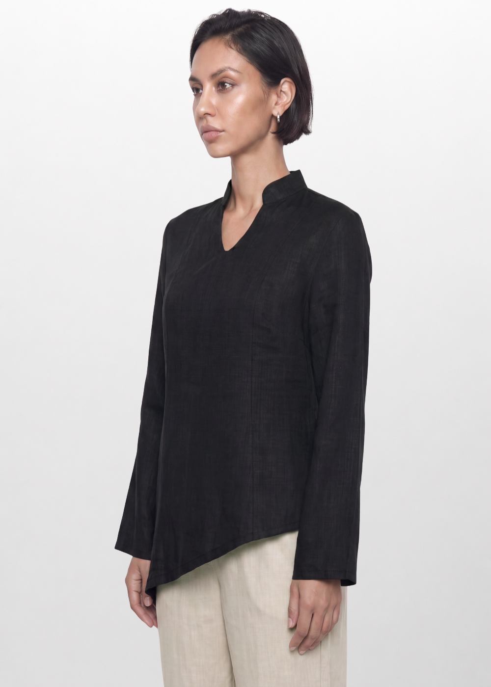 Asymmetrical Linen Blouse - Black