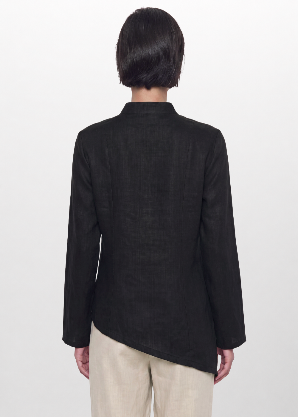 Asymmetrical Linen Blouse - Black