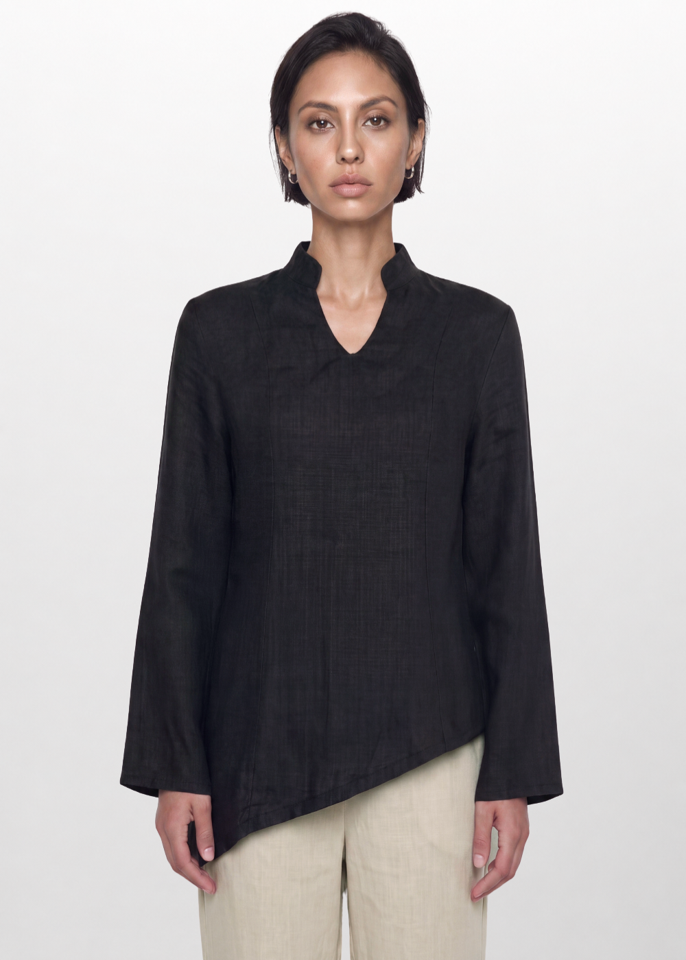 Asymmetrical Linen Blouse - Black