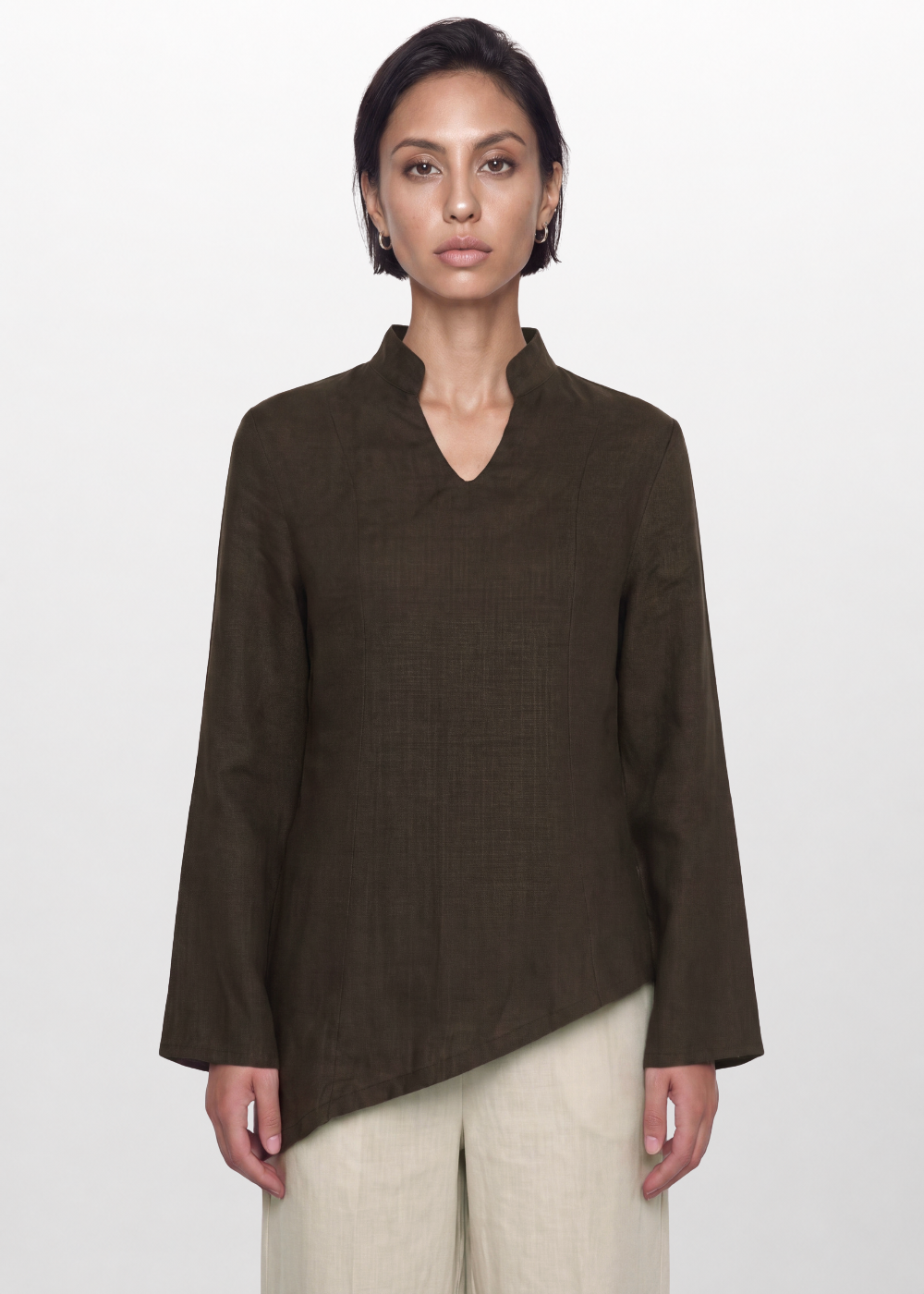 Asymmetrical Linen Blouse - Chocolate