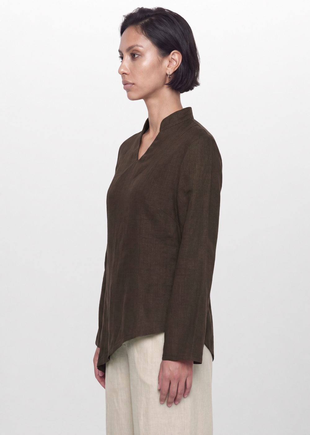 Asymmetrical Linen Blouse - Chocolate