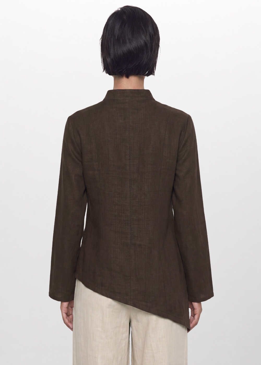 Asymmetrical Linen Blouse - Chocolate