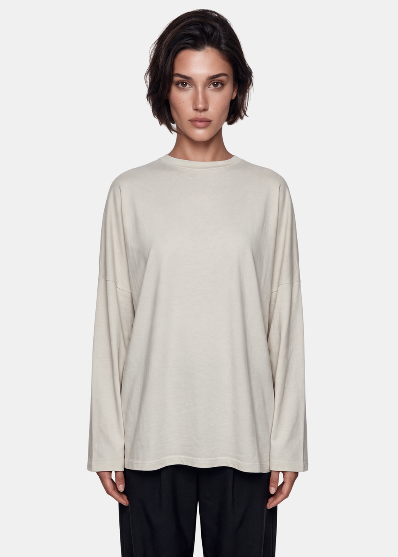 Basic Long Sleeve Cotton Top Beige