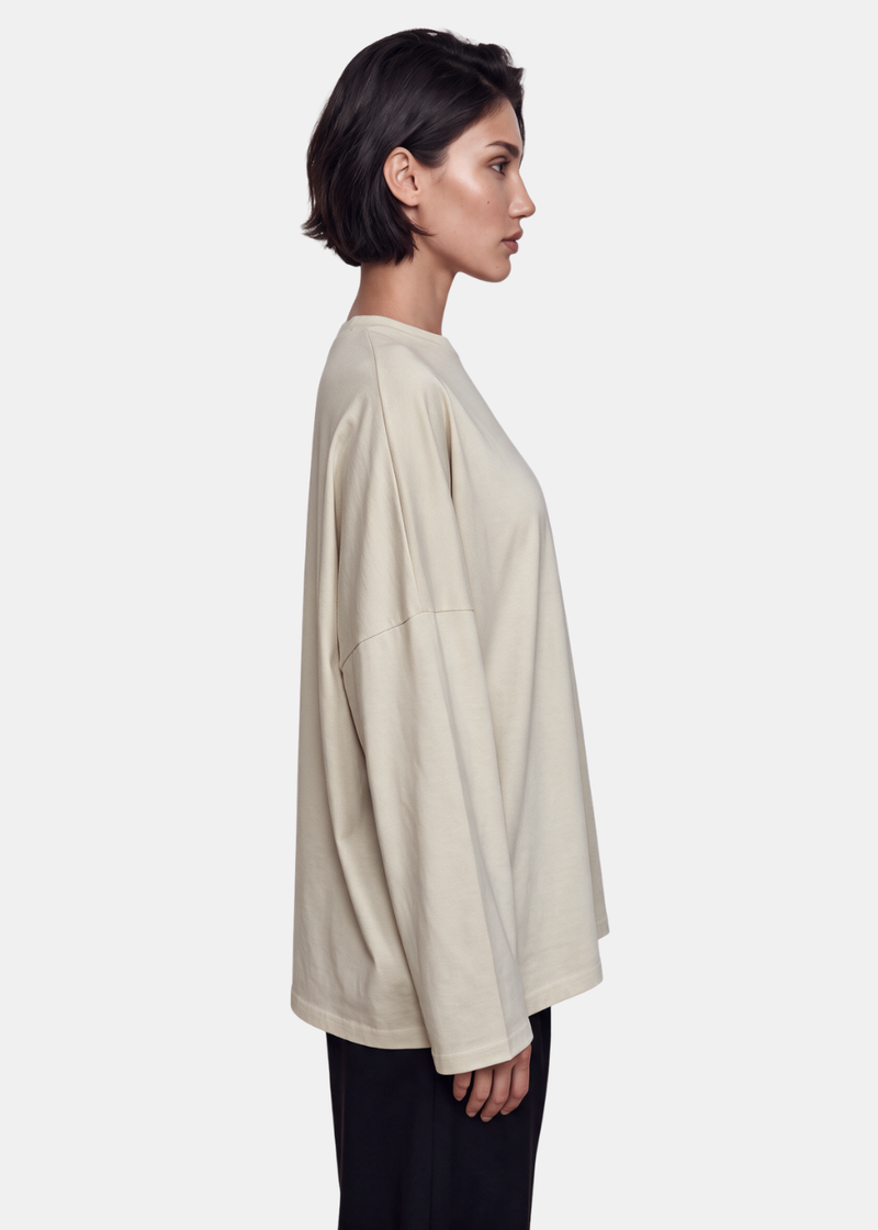 Basic Long Sleeve Cotton Top Beige