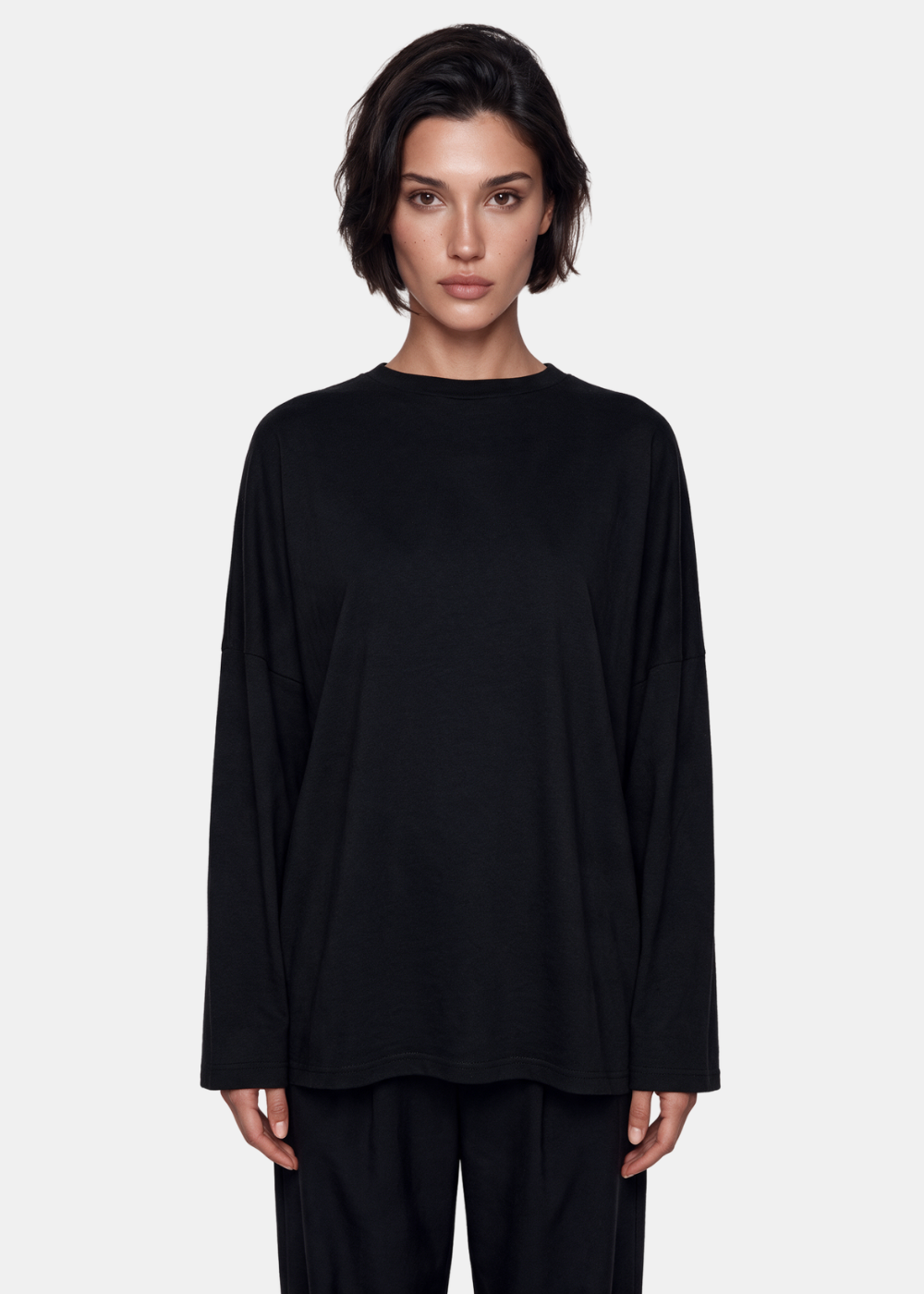 Basic Long Sleeve Cotton Top Black