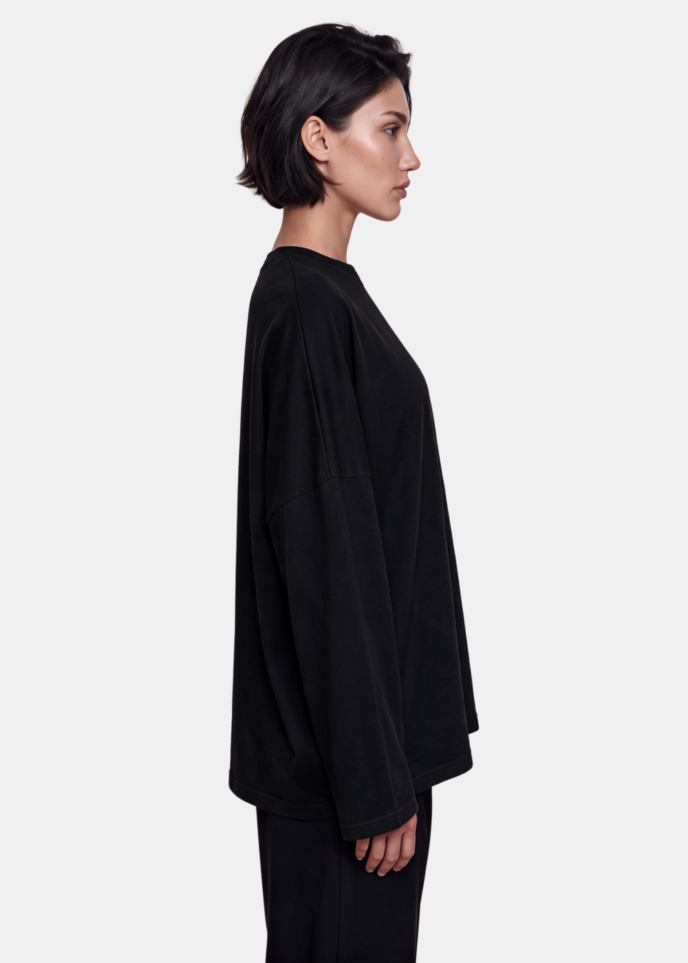 Basic Long Sleeve Cotton Top Black
