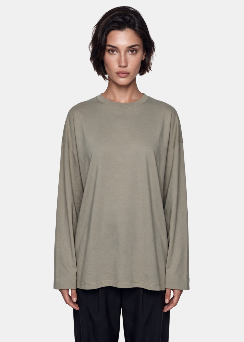 Basic Long Sleeve Cotton Top Taupe