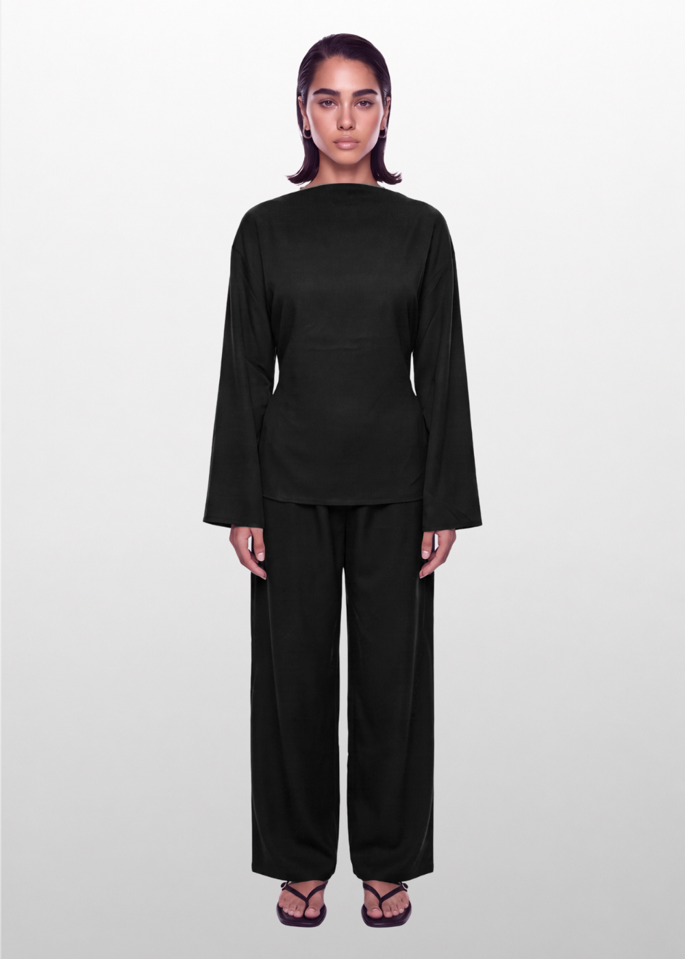 Boat Neck Belted Set Black