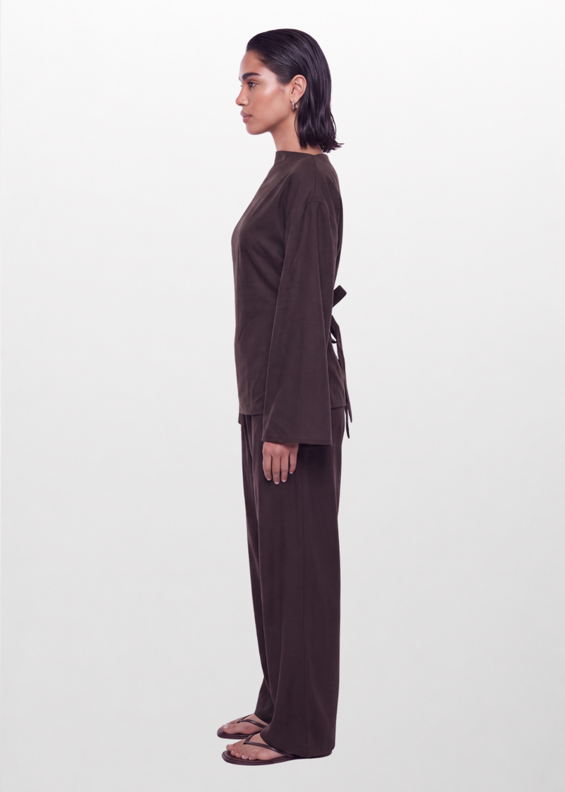 Boat Neck Belted Set Chocolate