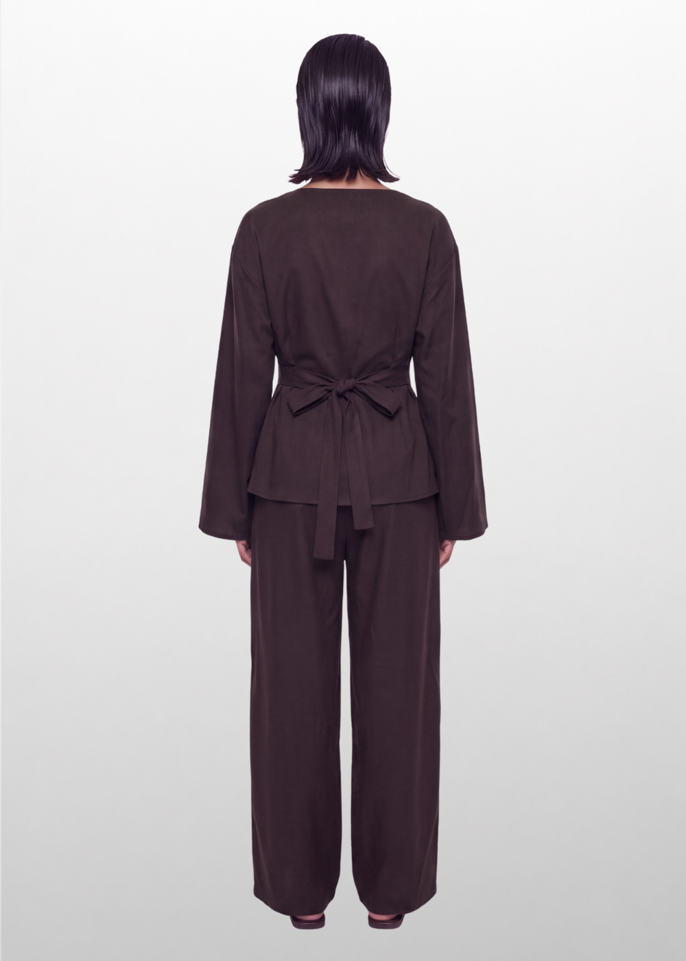 Boat Neck Belted Set Chocolate