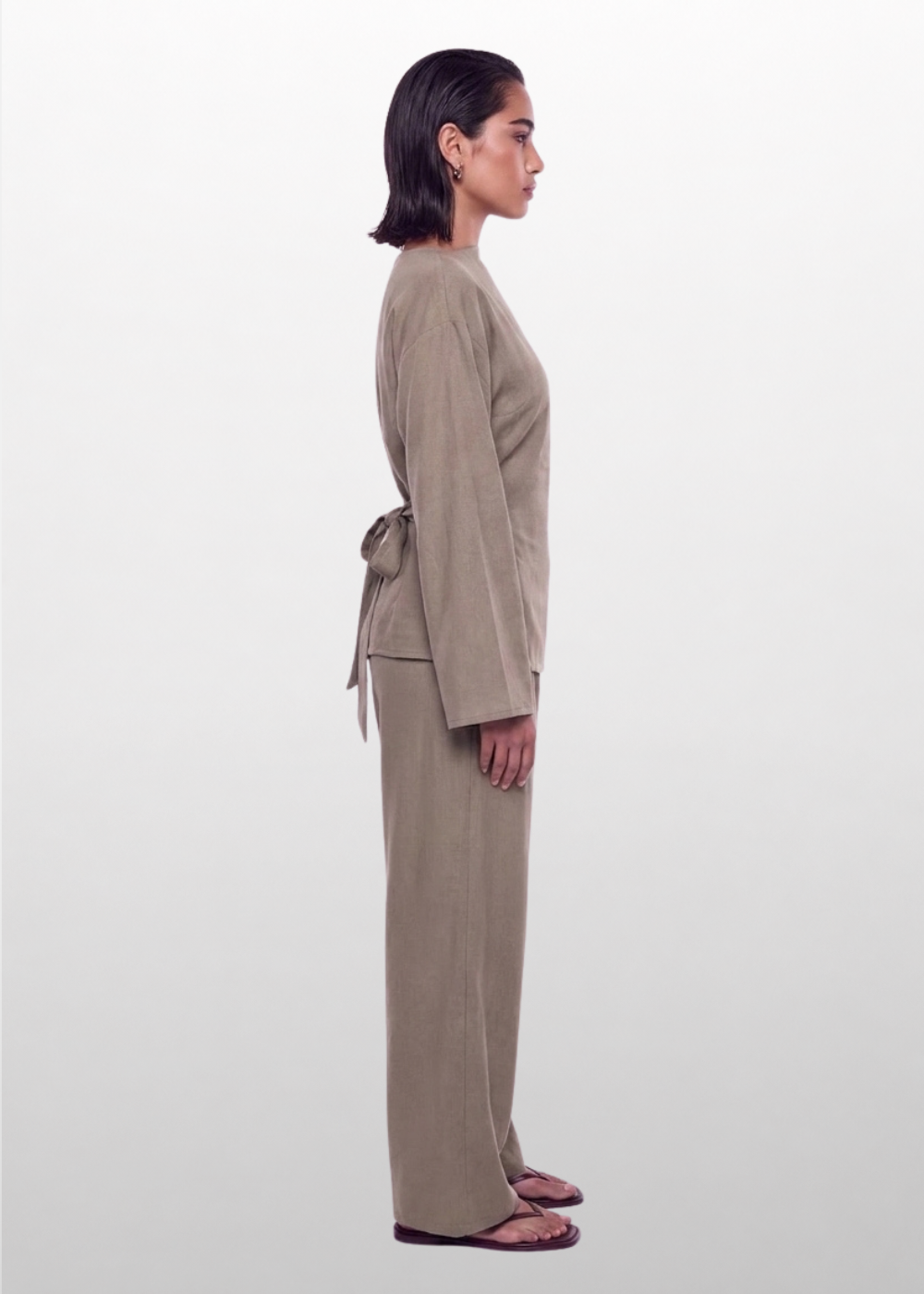 Boat Neck Belted Set Taupe