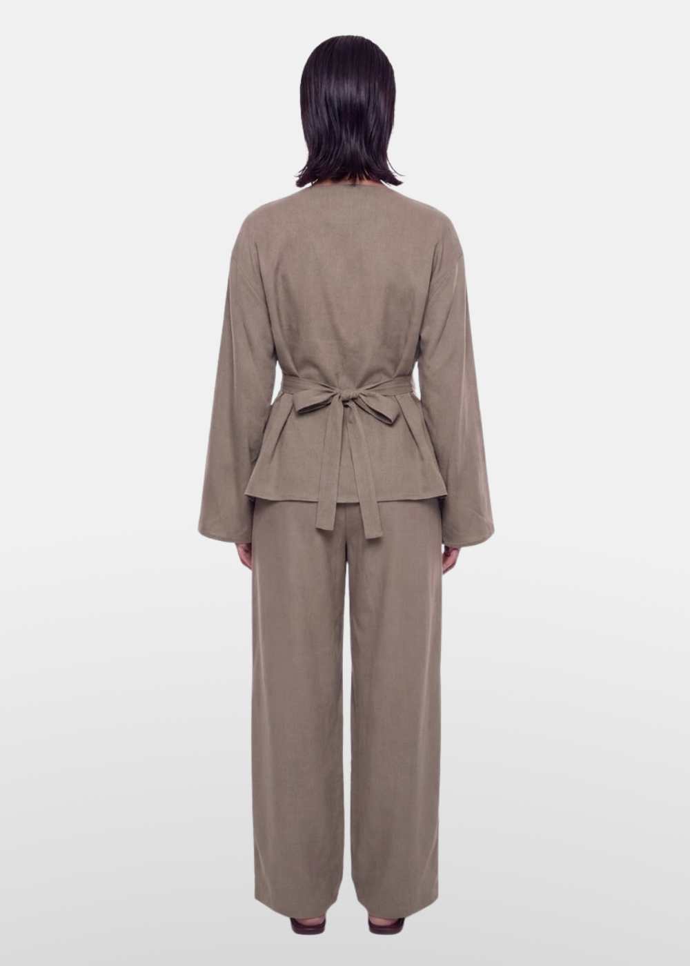Boat Neck Belted Set Taupe