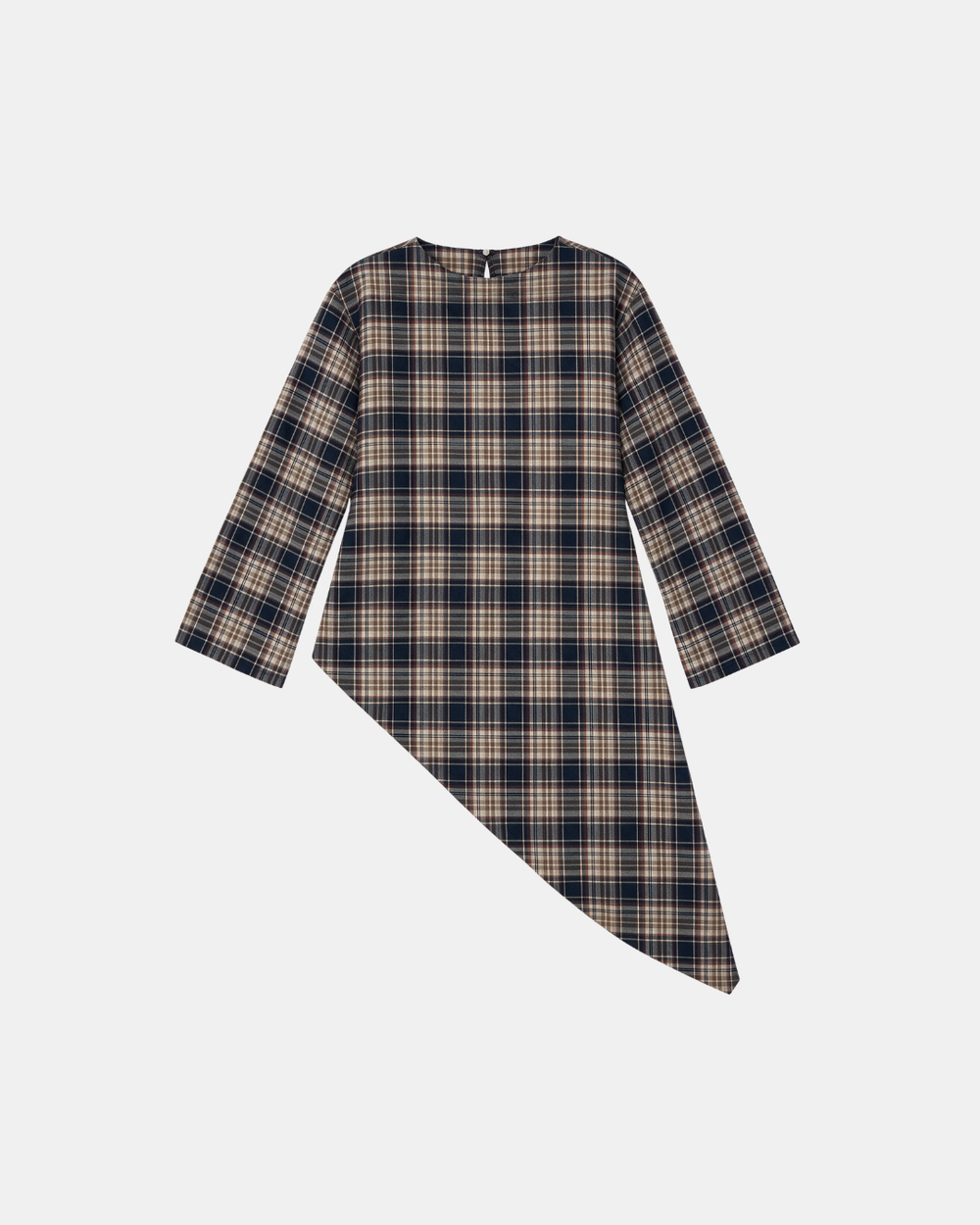 Check Print Asymmetric Longline Belted Top Navy