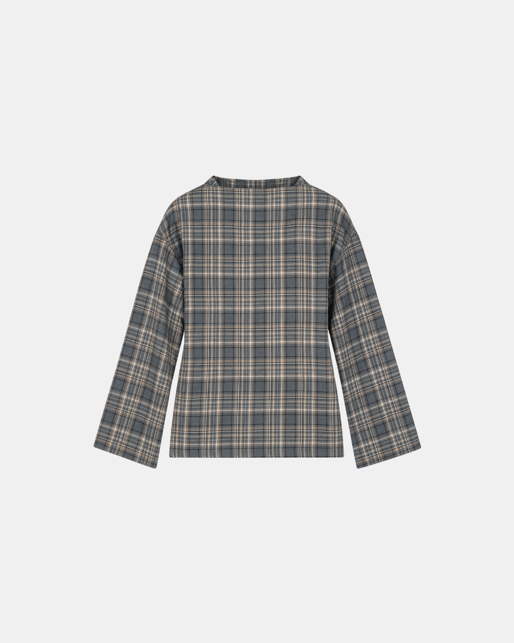 Check Print Belted Blouse Grey