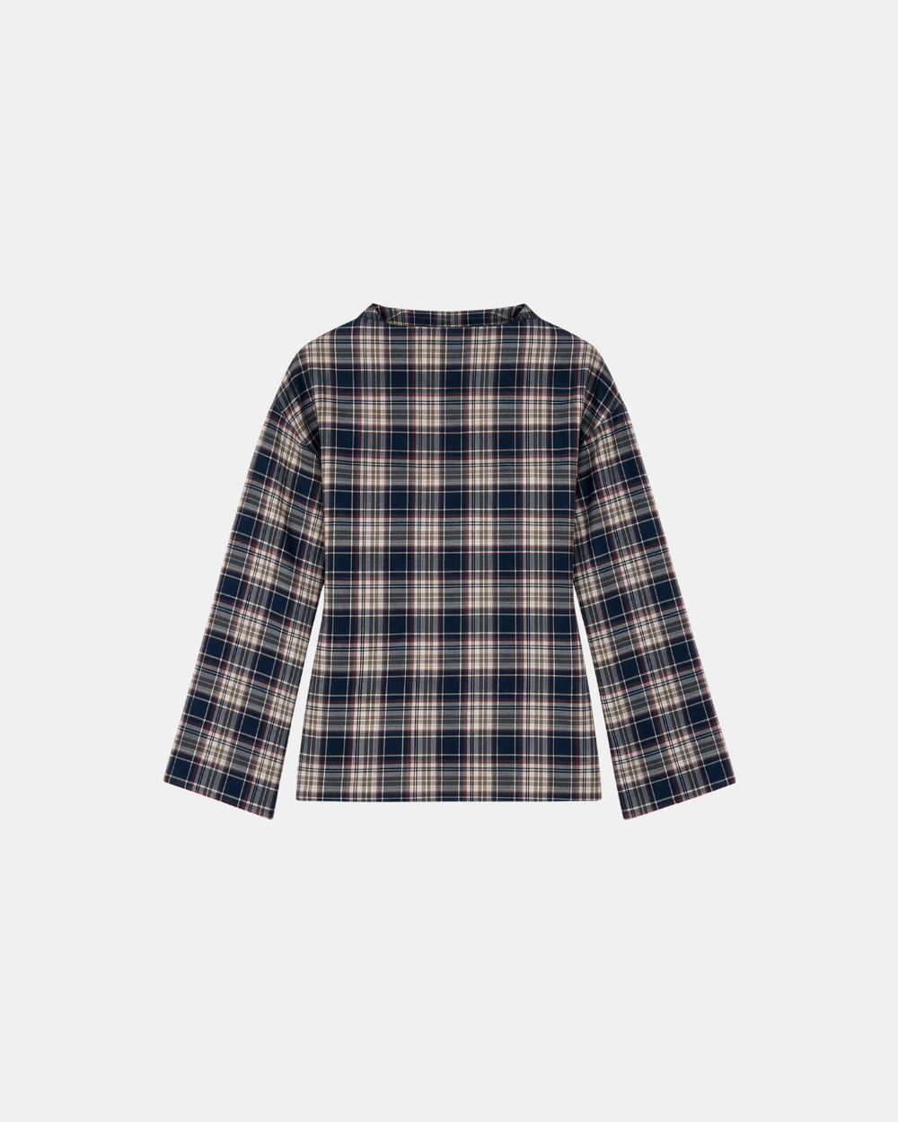 Check Print Belted Blouse Navy