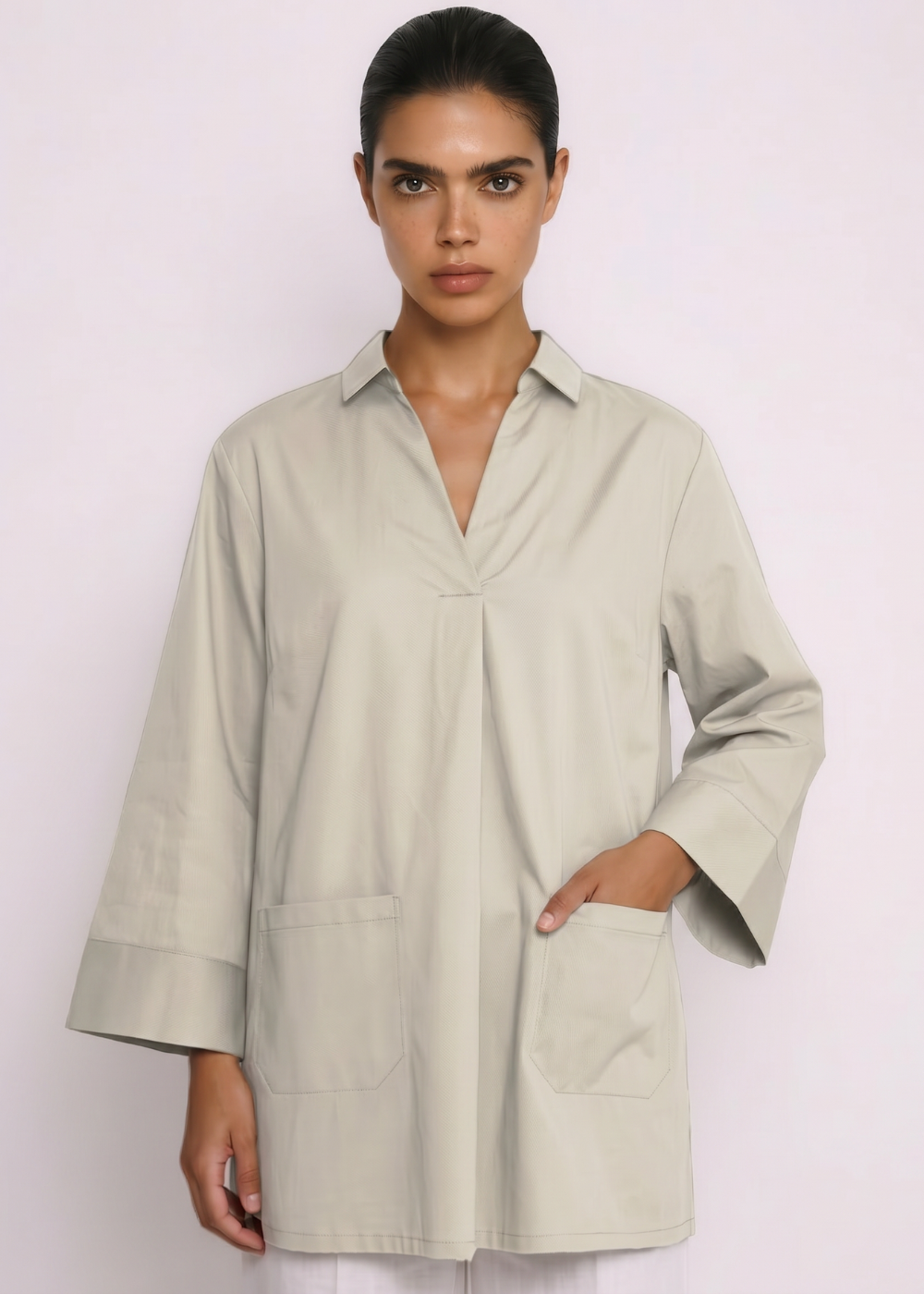 Collared Blouse Beige Front