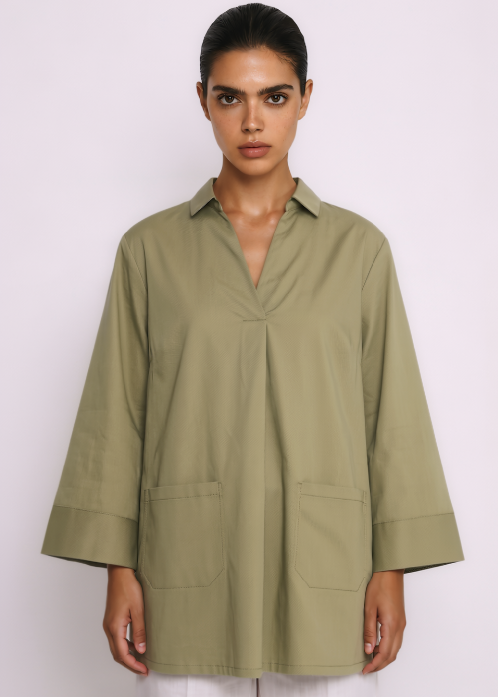 Collared Blouse Olive Front