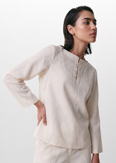 Cotton Linen Button Blouse - Cream